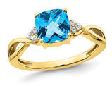 1.75 Carat (ctw) Natural Blue Topaz Ring in 10K Yellow and White Gold with Diamonds